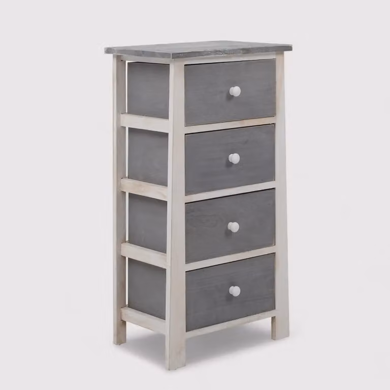 Leccio - Cassettiera in stile shabby in legno con 4 cassetti