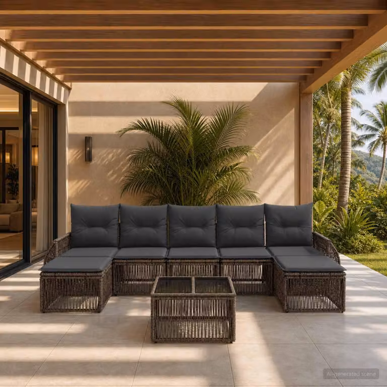 Maison Exclusive - Set da giardino composto da 8 pezzi. Divano da esterno in rattan sintetico, colore grigio e grigio scuro