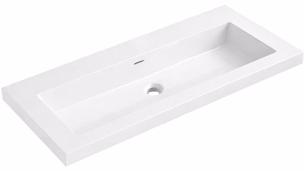 CERANO - Lavabo in marmo colato Ovo - con troppopieno - bianco lucido - 100,5x46,5 cm