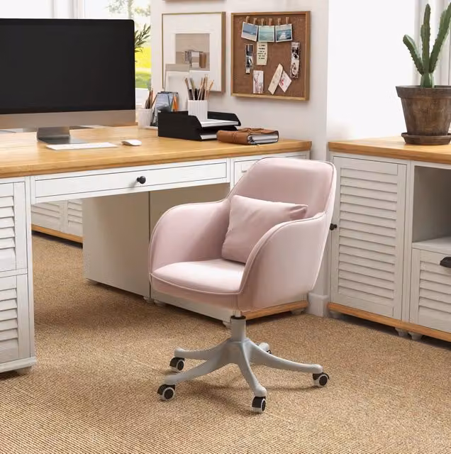 Poltrona da ufficio con massaggio, braccioli regolabili e rotelle girevoli 55x65x79-89 cm, tessuto effetto velluto