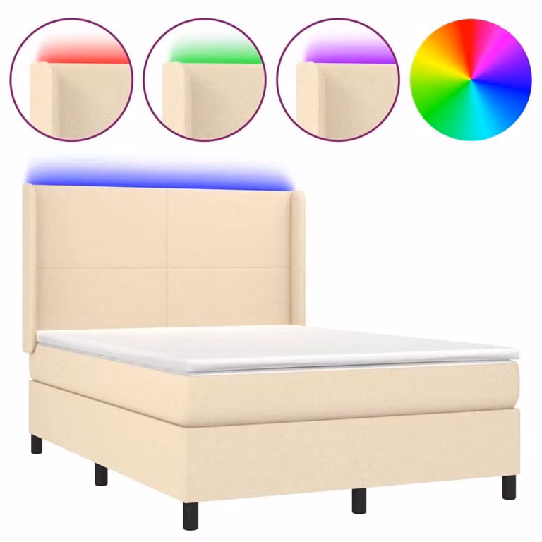 Letto a Molle con Materasso e LED Crema 140x200 cm in Tessuto
