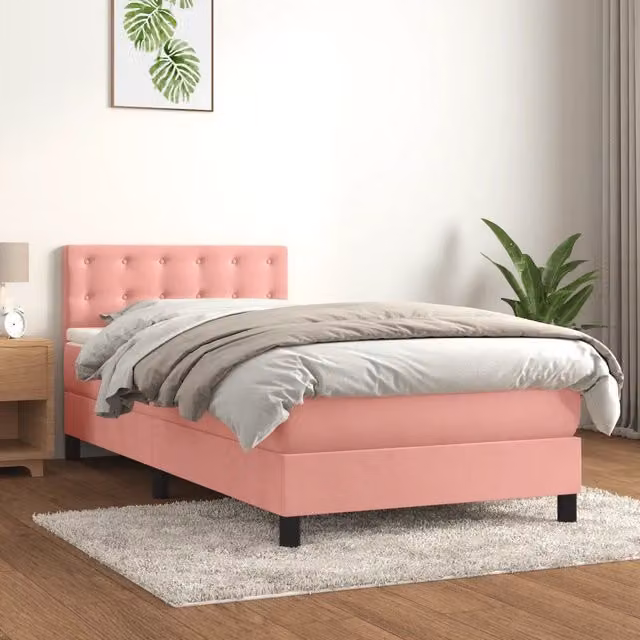 Giroletto a Molle con Materasso-Struttura Letto Rosa 100x200 cm in Velluto 551017