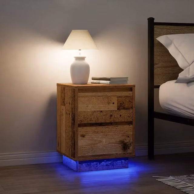 Set di 2 Comodini Design Mania in Legno Antico Marrone con Luci LED a Parete L/P/H: 38 x 34 x 50 cm – 1