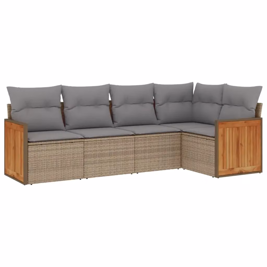 vidaXL Set Divano da Giardino 5 pz a L con Cuscini Beige e Grigio in Polyrattan e Acciaio – 2