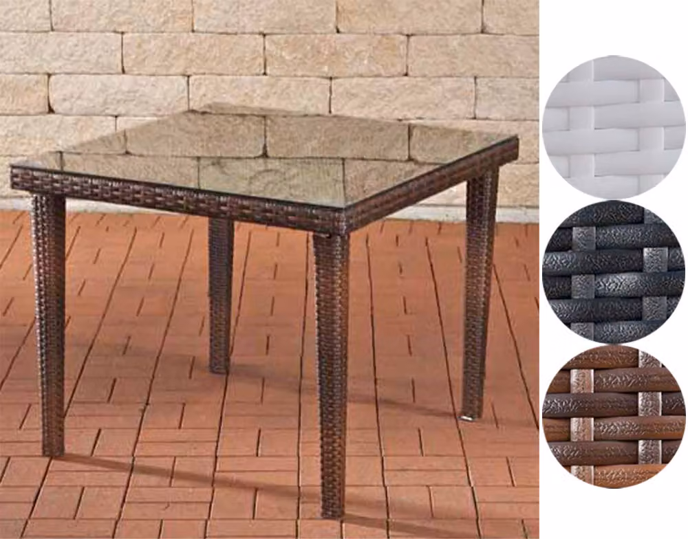 CLP Tavolo da giardino in polyrattan BARI | Tavolo resistente alle intemperie e di facile manutenzione con piano in vetro | In molti colori e dimensioni marrone screziato 100x100 cm