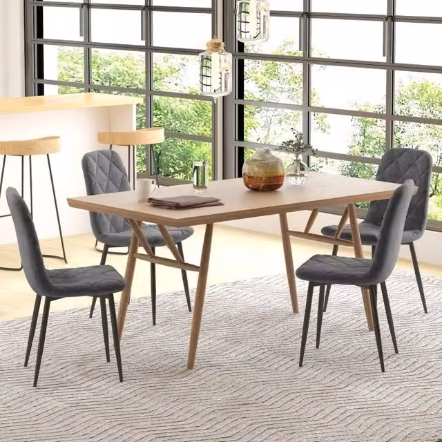 Set 4 Sedie da Pranzo Grigie con Schienale in Acciaio