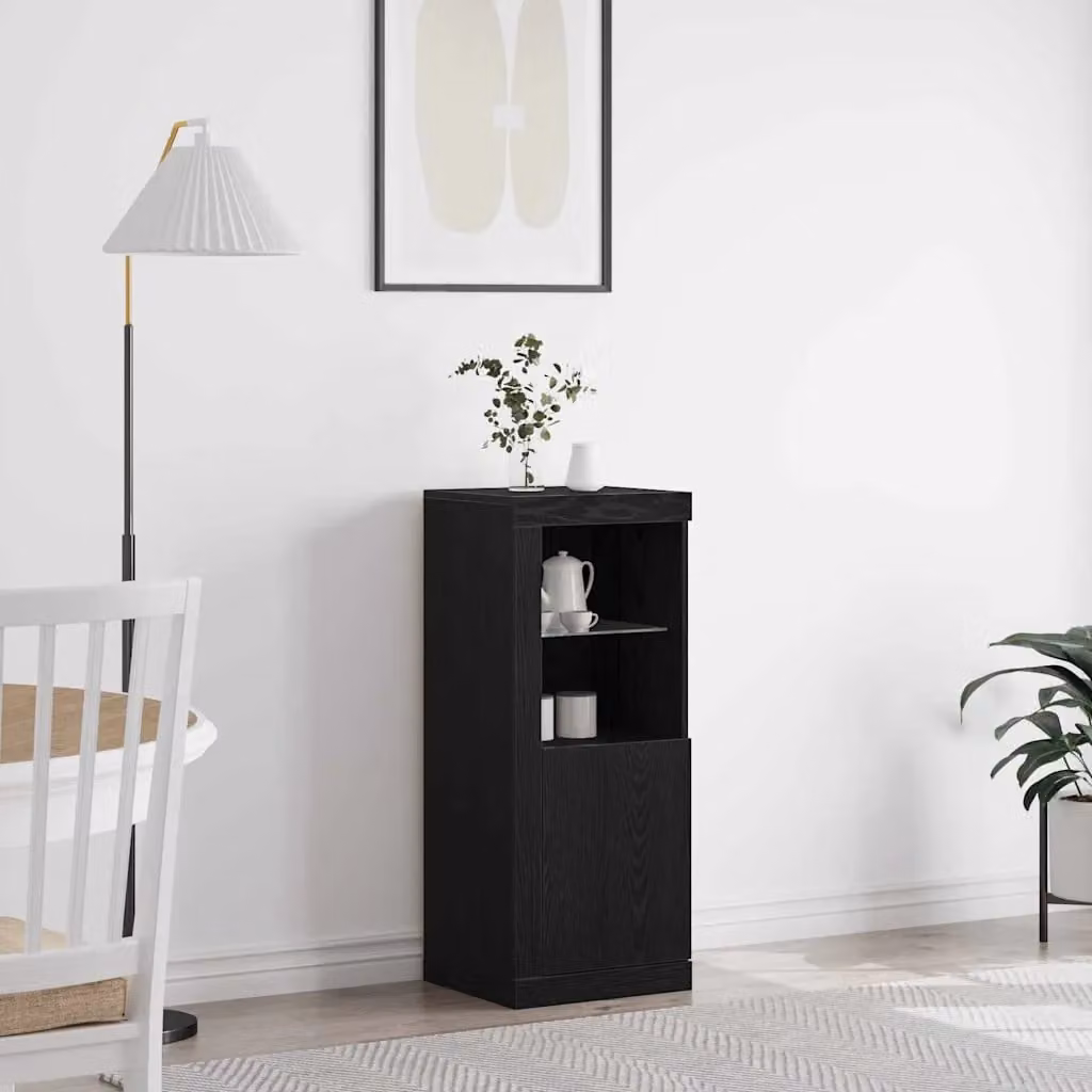 Madia moderna vidaXL con illuminazione LED in rovere nero e vetro, L 41 cm x P 37 cm x H 100 cm