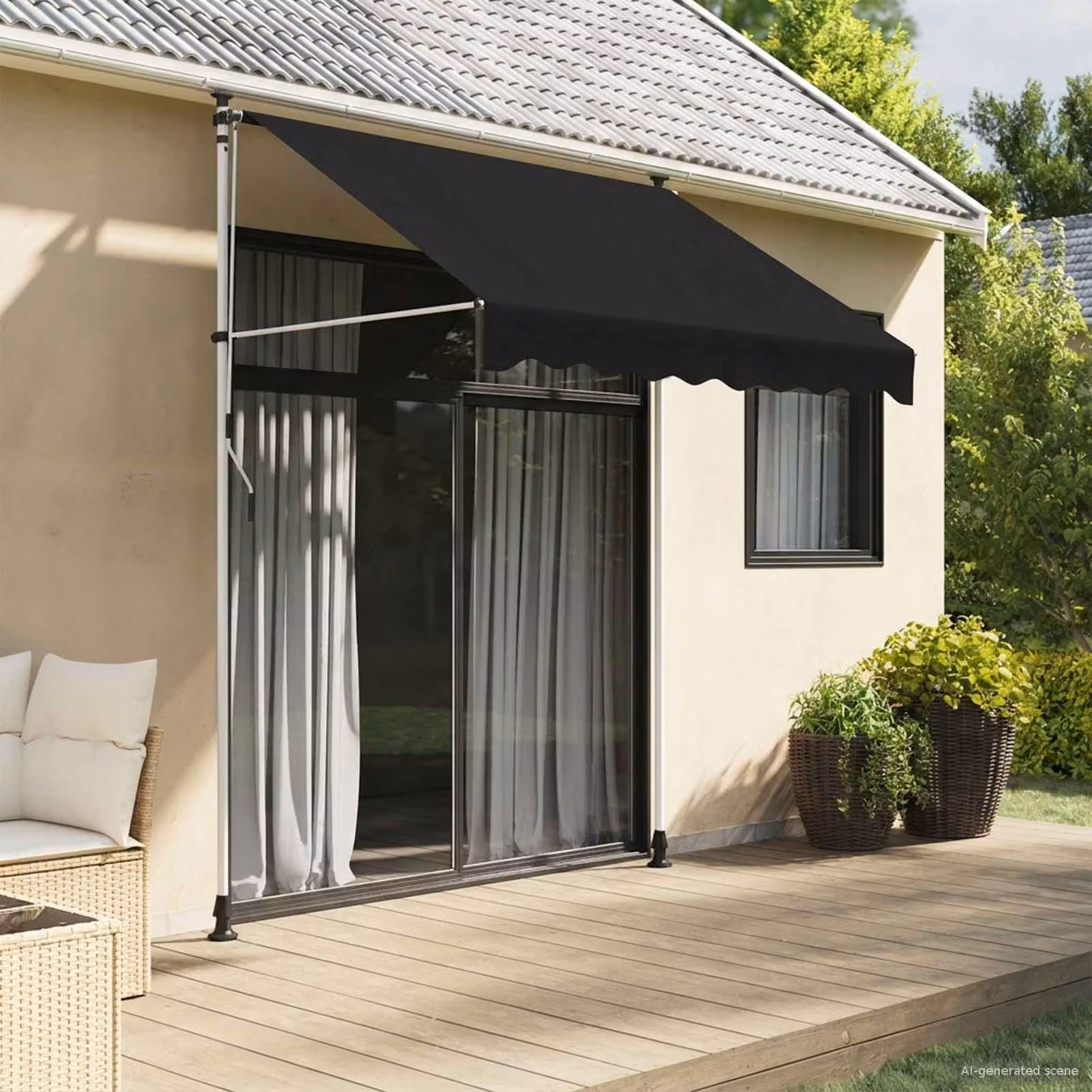 Tenda retrattile manuale vidaXL in poliestere Nero L: 200 cm, P: 300 cm