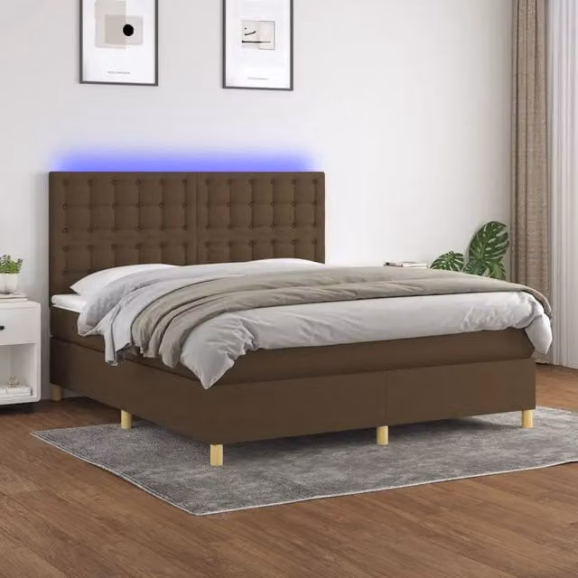 Letto con Materasso a Molle e Illuminazione LED vidaXL in Tessuto Marrone Scuro L/P: 180 x 200 cm – 1