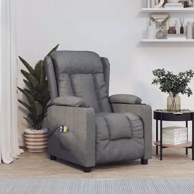 Poltrona Massaggiante Elettrica Relax vidaXL in Tessuto Grigio con Braccioli – 1