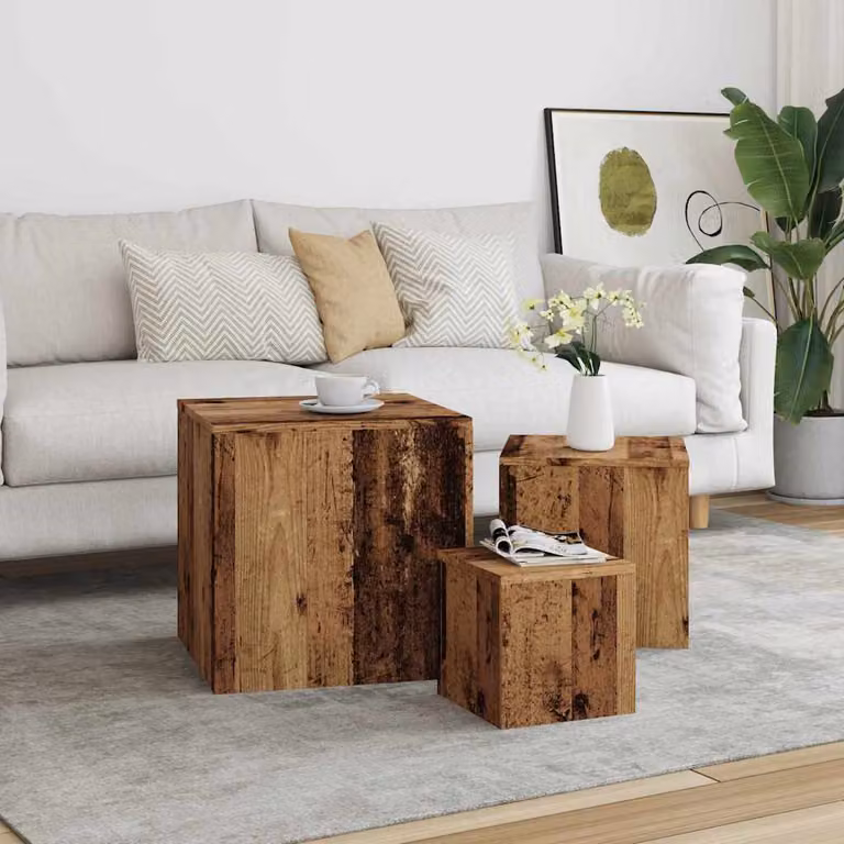 Set di 3 tavolini quadrati vidaXL in legno multistrato color marrone stile classico