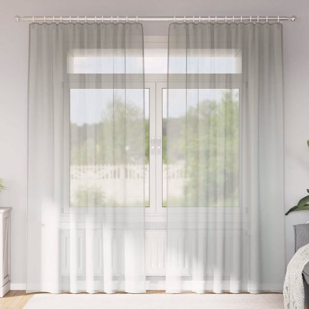 Set di 2 tende in voile semi-trasparenti vidaXL con tasche per asta, colore grigio chiaro, L: 140 cm, H: 245 cm