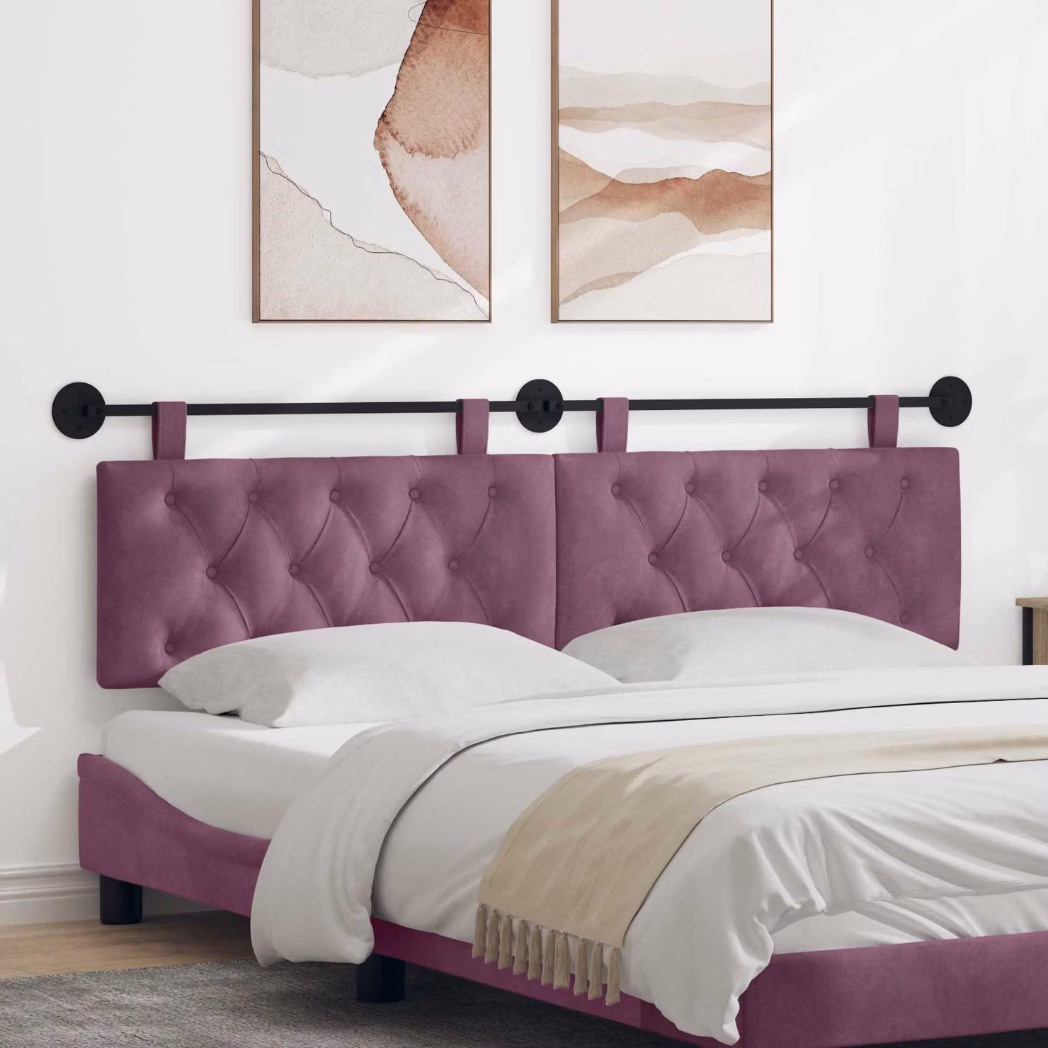Testiera sospesa vidaXL in velluto viola con illuminazione integrata, L: 170 cm, H: 55 cm, P: 7 cm