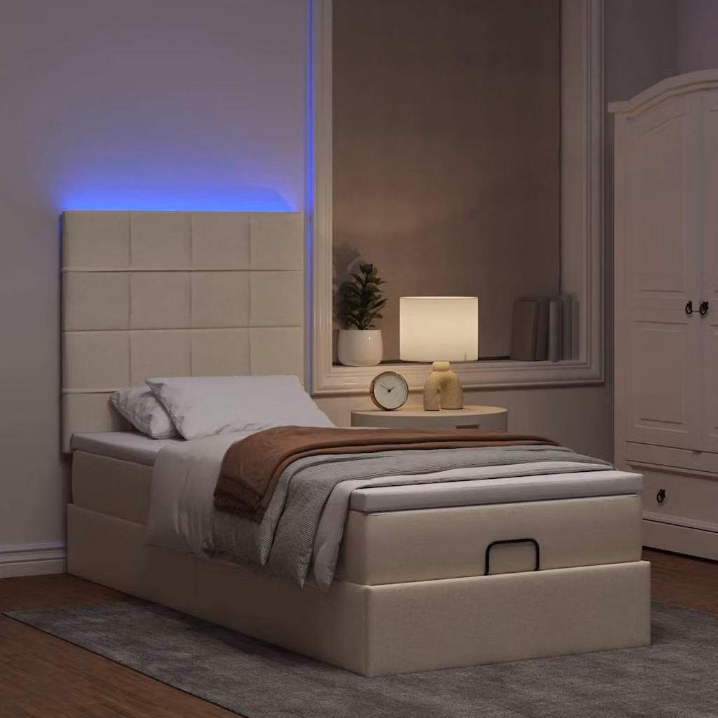 Maison Exclusive - Letto ottomano con materasso e LED color crema 90x200 cm tessuto