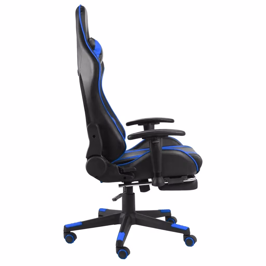 Sedia da Gaming vidaXL Girevole con Poggiapiedi e Riposagola in Pelle Sintetica Blu e Nera – 2