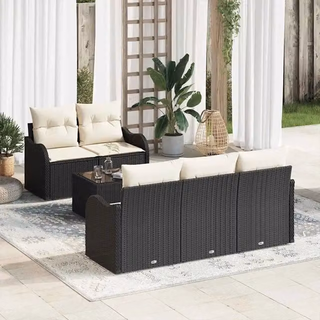 Set Divano da Giardino 6 pz 5-Numero di posti Nero e Crema 3354246