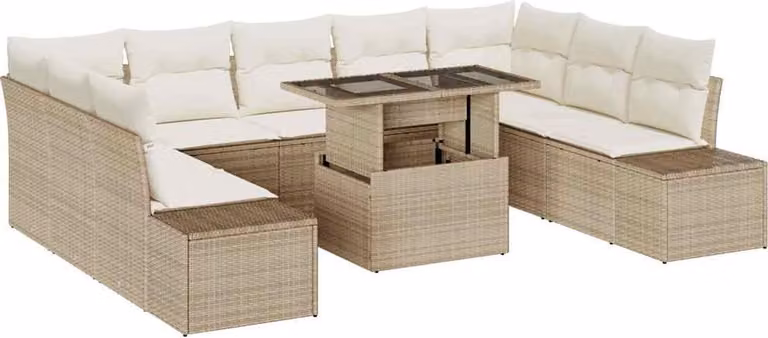 Set Divano da Giardino 10 pcs Beige Poly Rattan