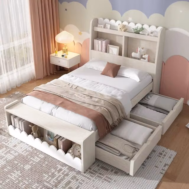 letto singolo mdf legno massiccio bianco rovere 90 x 190 cm