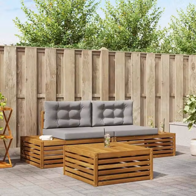 4 pz Set di divani da esterno Grigio Naturale e Chiaro 3374086