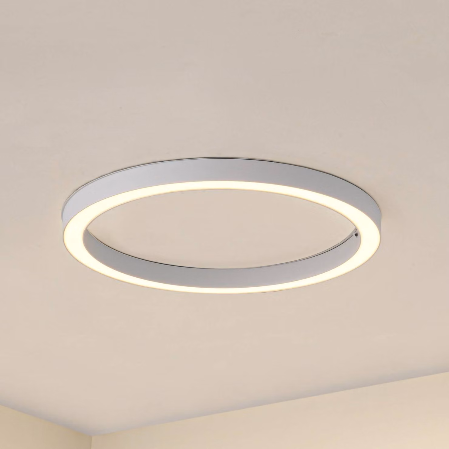 Plafoniera a LED Neor Lucande, dimmerabile, Bianco / Opale, Corridoio, Metallo, Moderno, Plafoniera LED