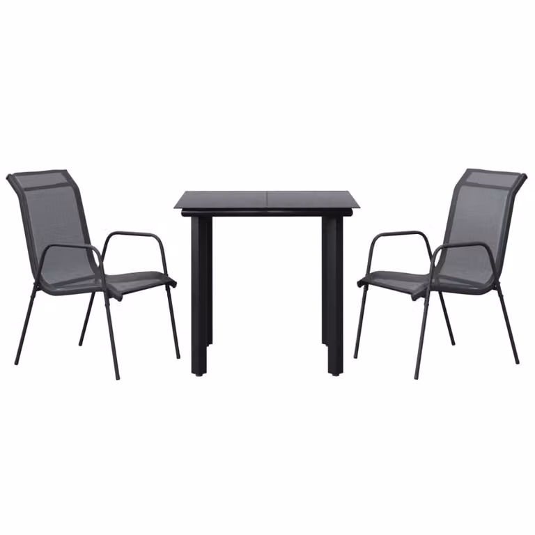 Set da Pranzo da Giardino 3 pz Nero in Acciaio e Textilene