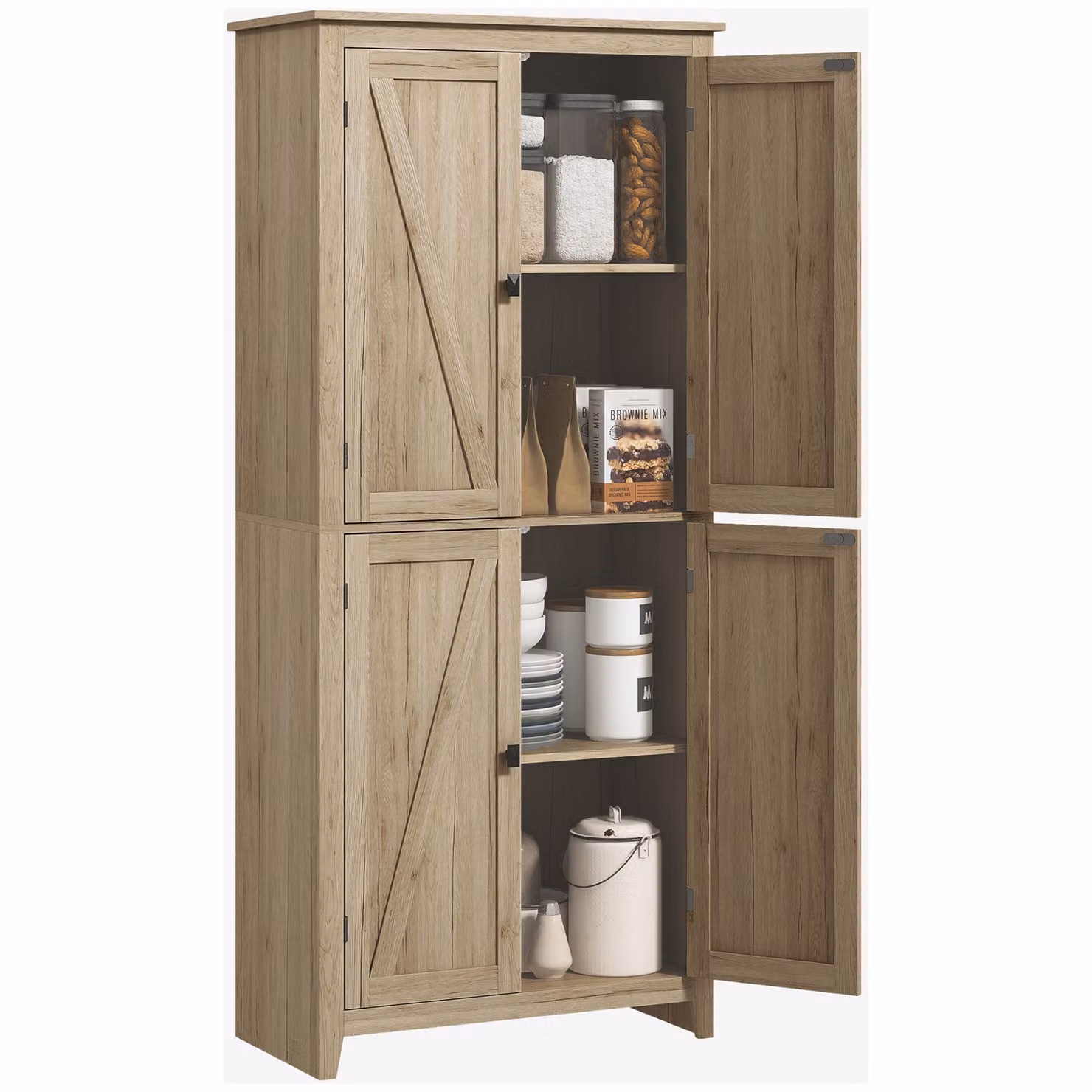 Mobile Cucina HOMCOM in Legno con 4 Ante e Mensole Regolabili, Colore Marrone e Beige, L 80 cm x P 40 cm x H 182 cm – 2