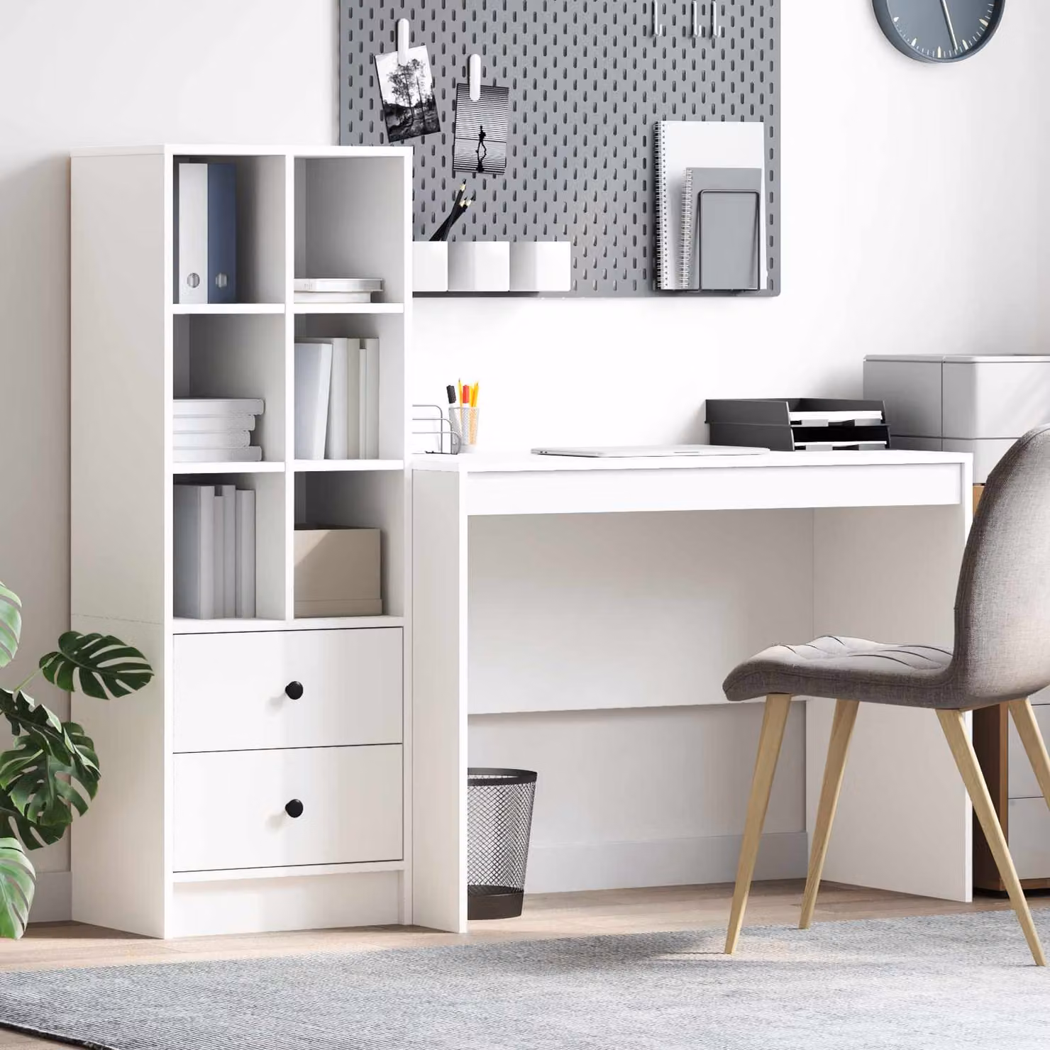Set di 2 Scrivanie con Scaffale vidaXL Moderne in MDF Laminato Bianco e Marrone L: 145.5 cm, P: 50 cm, H: 127 cm