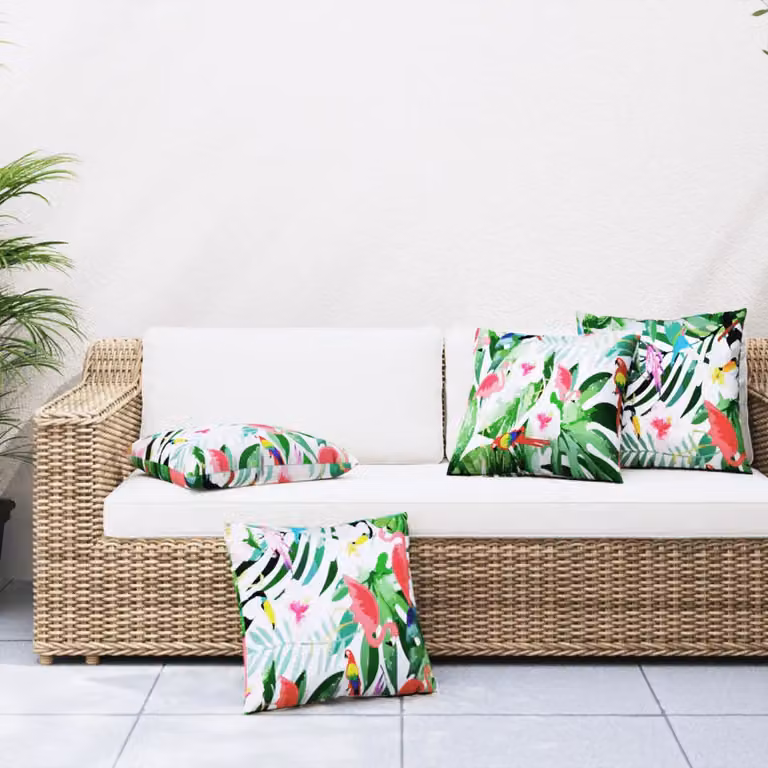 Set di 4 cuscini decorativi vidaXL con motivo floreale multicolore, L/P/H: 60 x 60 x 60 cm, in tessuto resistente alle macchie e lavabile