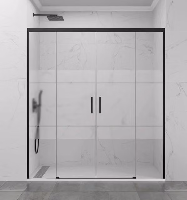 Box doccia rettangolare BASI BASIC 2 con 2 elementi fissi e 2 scorrevoli, vetro Frost Plus nero opaco, L: 170 cm (90+80)