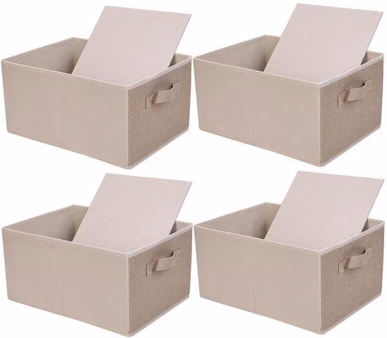 Scatole pieghevoli, confezione da 4, 39x29x20 cm, tessuto beige