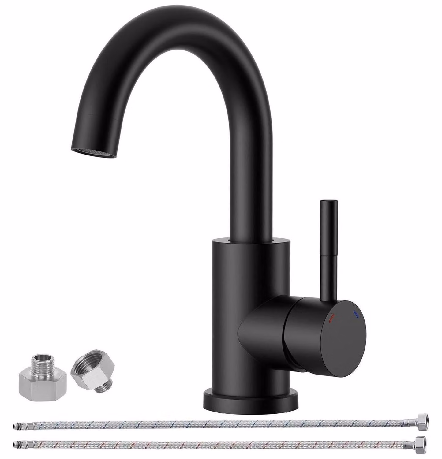 Miscelatore per lavabo, bagno/cucina, rotazione a 360°, acciaio inossidabile, finitura nera opaca
