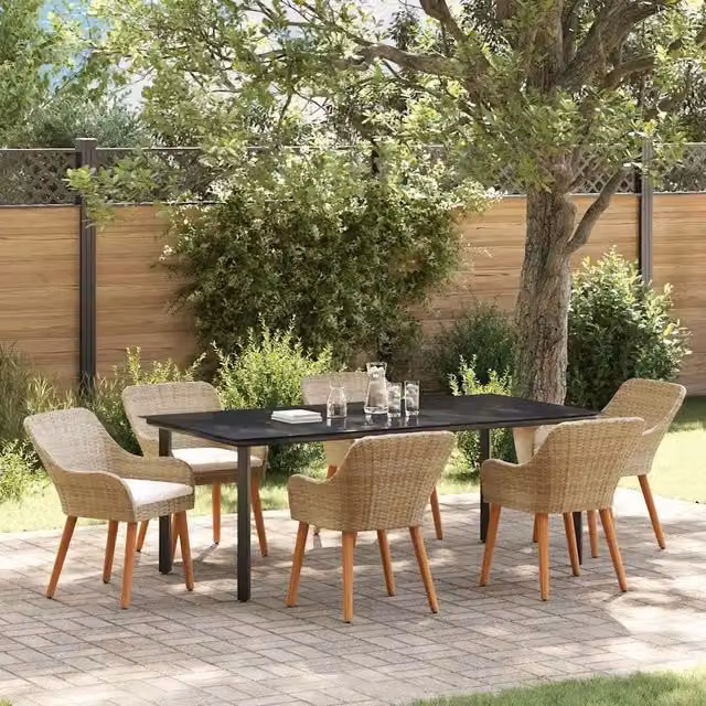 Set da pranzo per giardino e terrazzo vidaXL in polyrattan e vetro beige, 7 pezzi