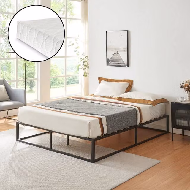 Letto Matrimoniale Kreta en.casa con Materasso in Schiuma, Struttura in Metallo Nero, L/P: 180 x 200 cm