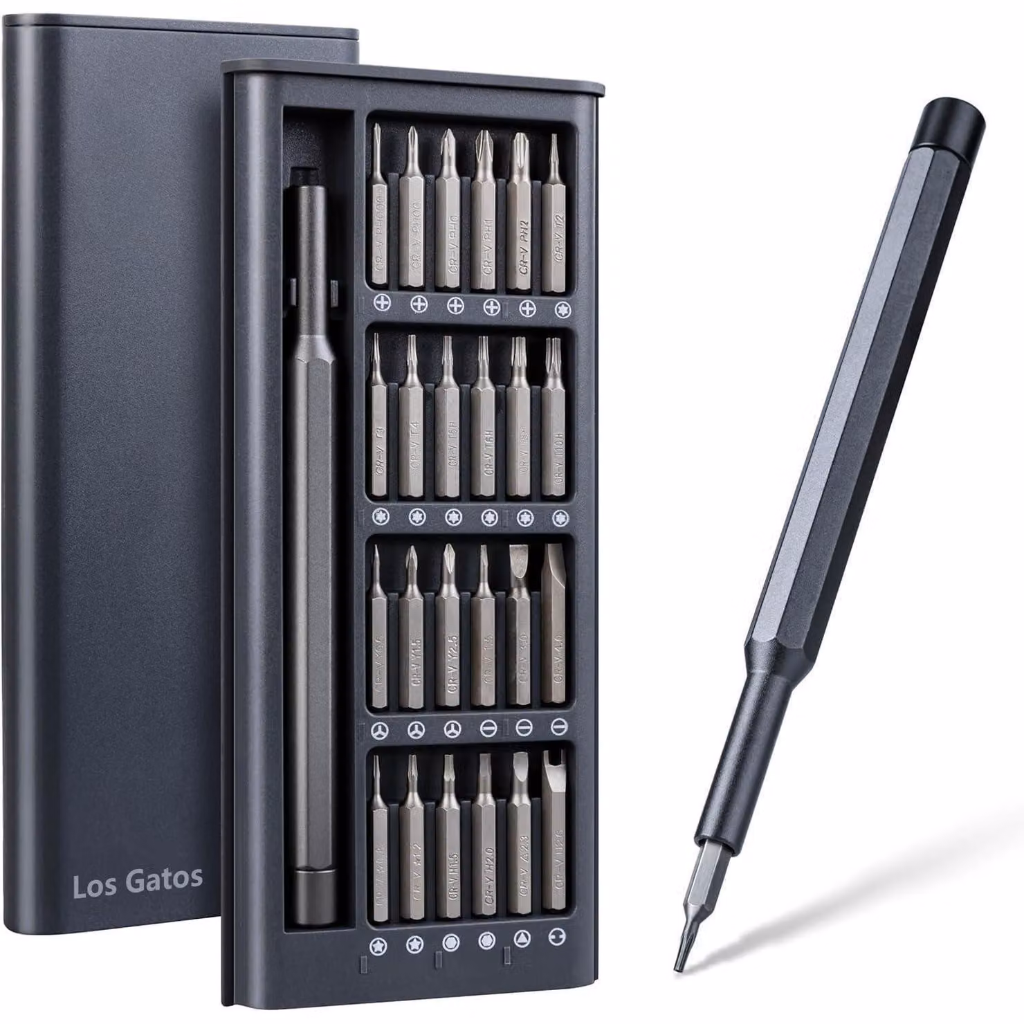 Set di cacciaviti di precisione, mini utensile con 24 punte S2, colore grigio