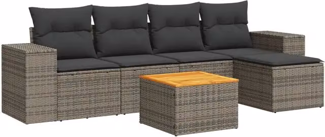 Set Divano da Giardino 6 pz | Set Salotto da Giardino con Cuscini Grigio in Polyrattan