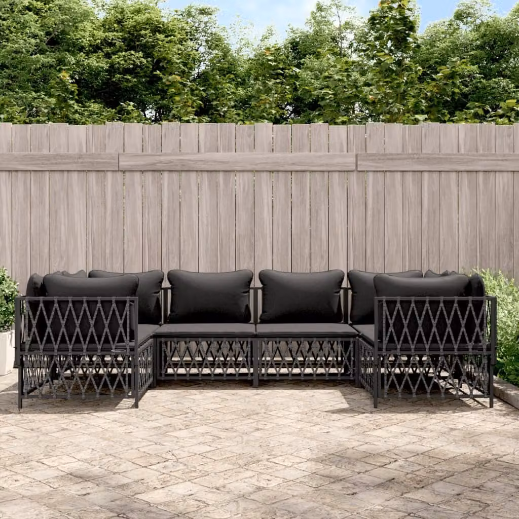 Set da lounge per giardino, 6 pezzi, con cuscini grigio antracite, struttura in acciaio