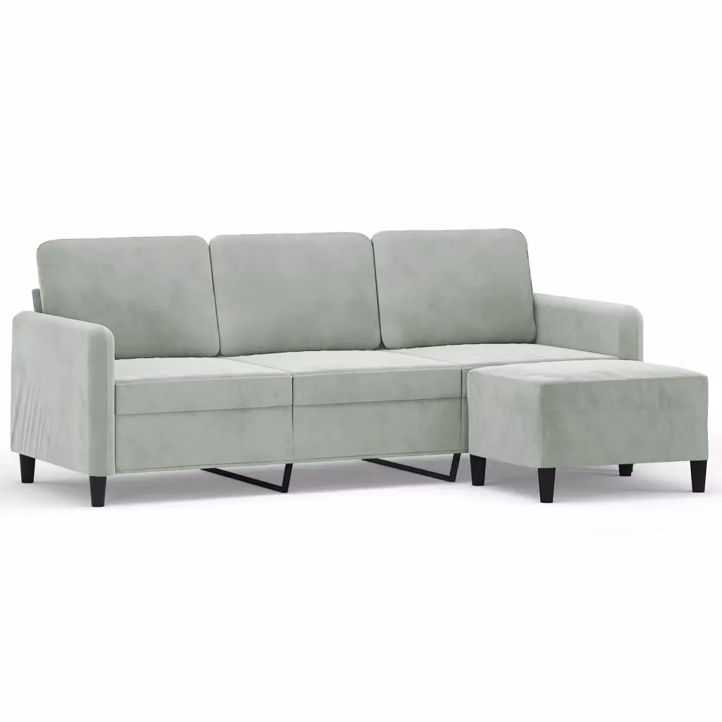 Divano a 3 posti moderno vidaXL in velluto grigio con poggiapiedi coordinato L: 198 cm, P: 80 cm, H: 77 cm – 2