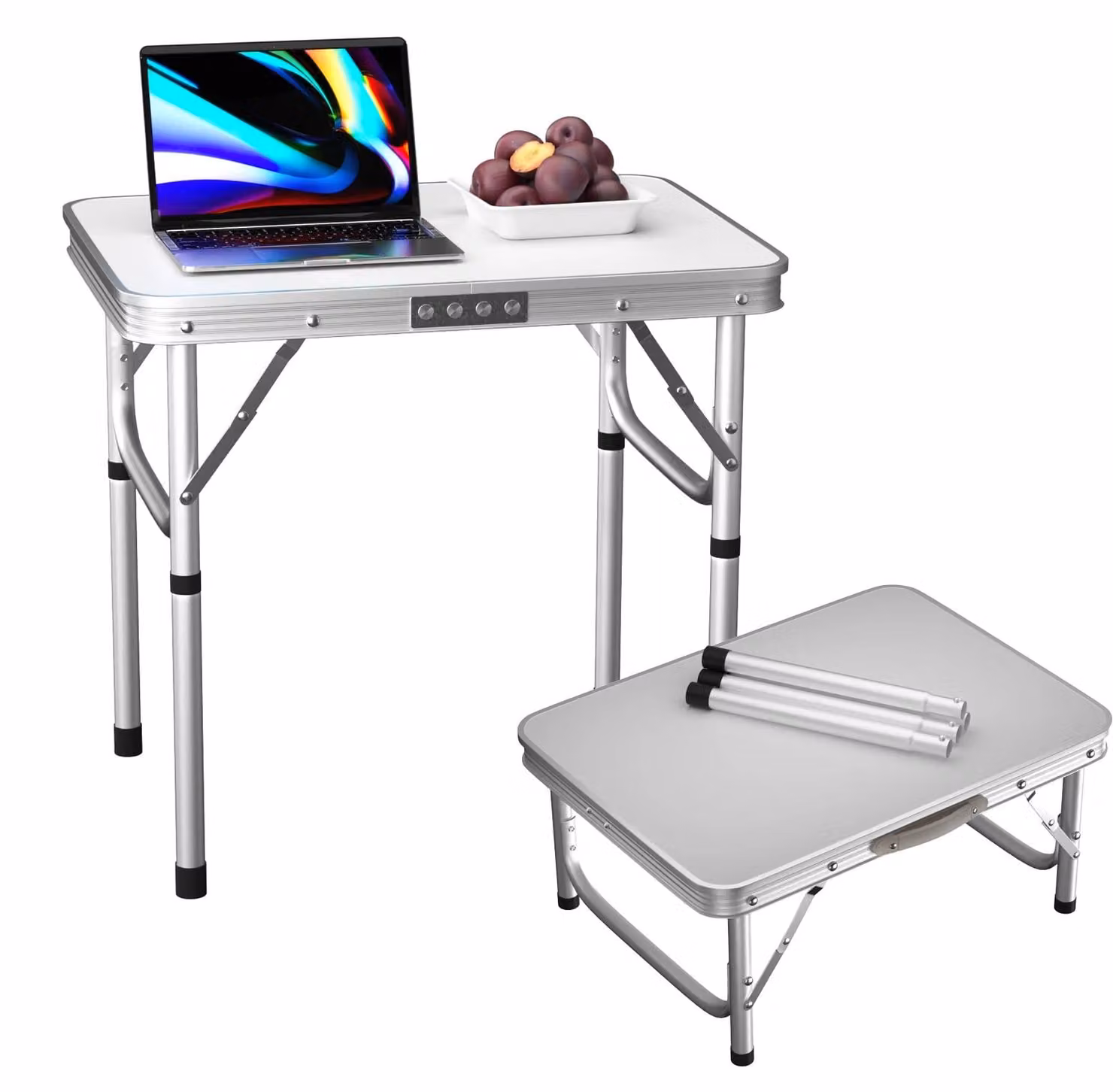 Tavolo pieghevole per computer - Scrivania per laptop e letto - Regolabile in altezza - Salvaspazio - 60 x 45 cm - Altezza 26/56 cm - Bianco