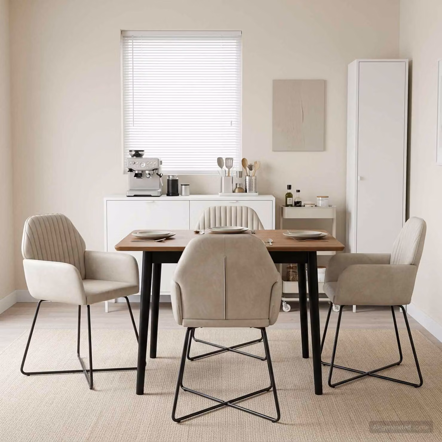 Set di 4 sedie da pranzo vidaXL in velluto beige per cucina e sala da pranzo, L: 55 cm, P: 50 cm, H: 84 cm