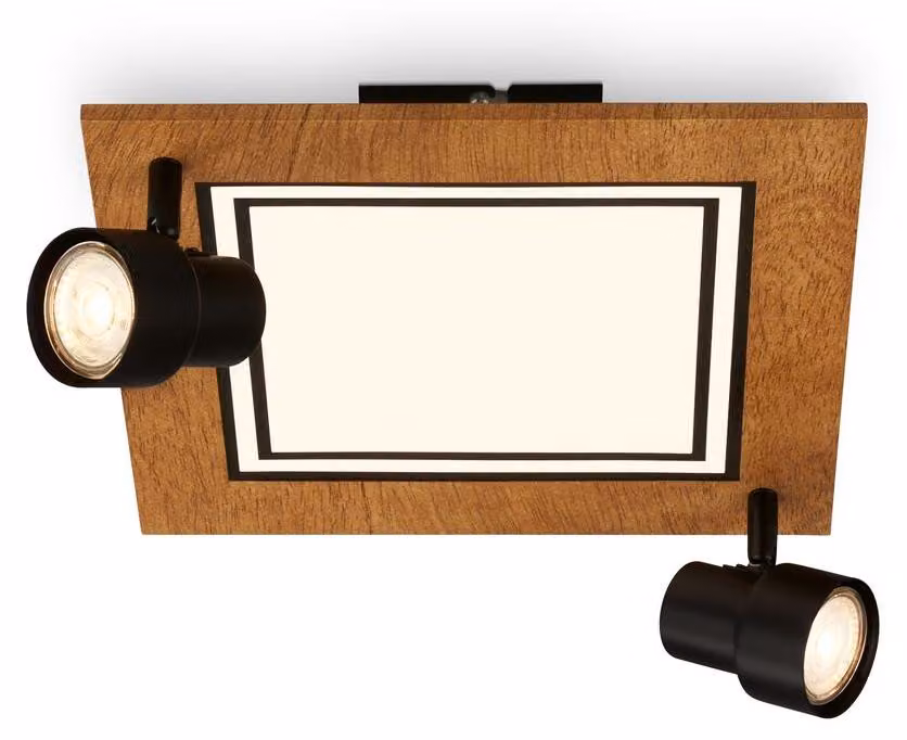 Lampada da soffitto a LED, nero-colore legno, 2xGU10+LED