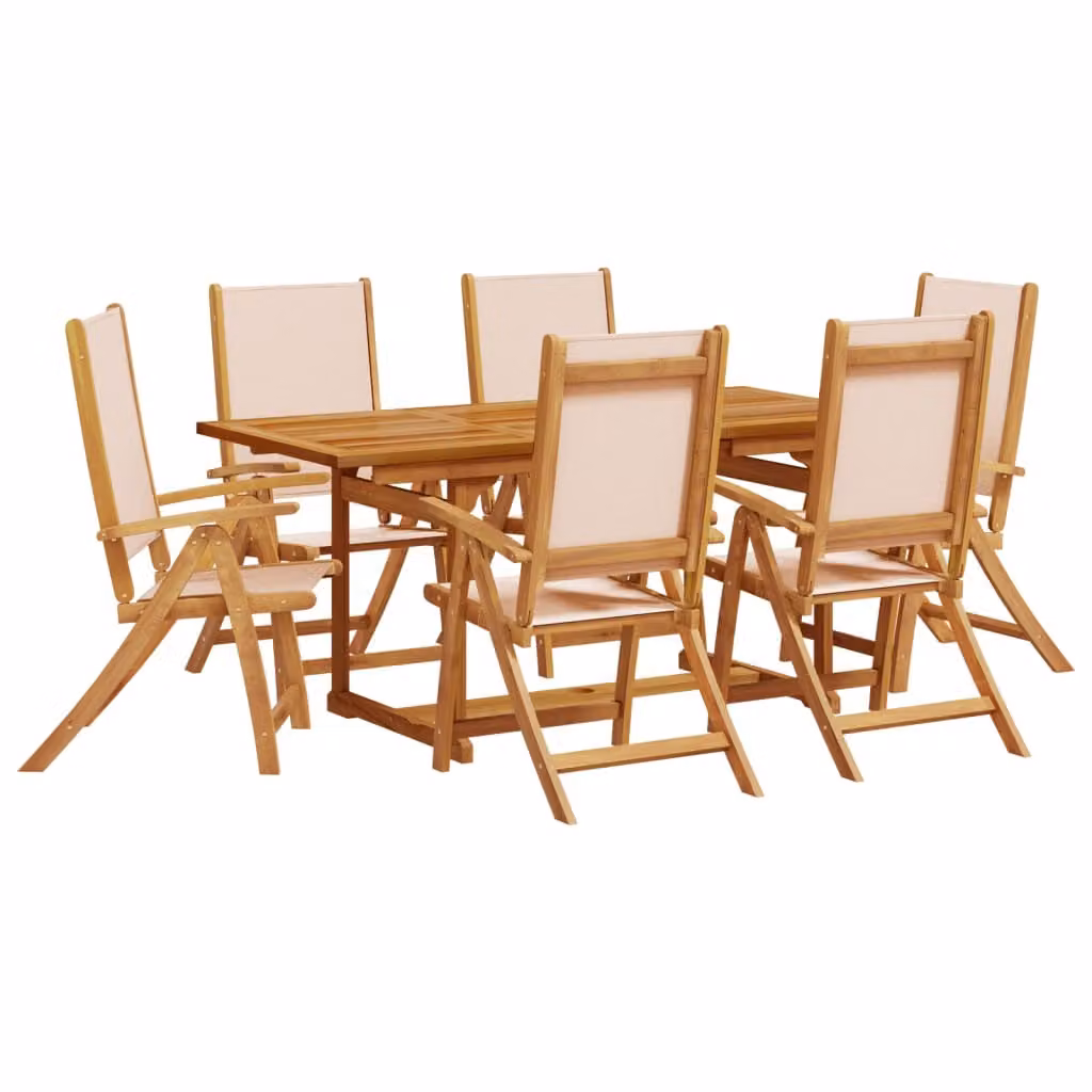 Set Pranzo da Giardino 7pz Legno Massello di Acacia e Textilene