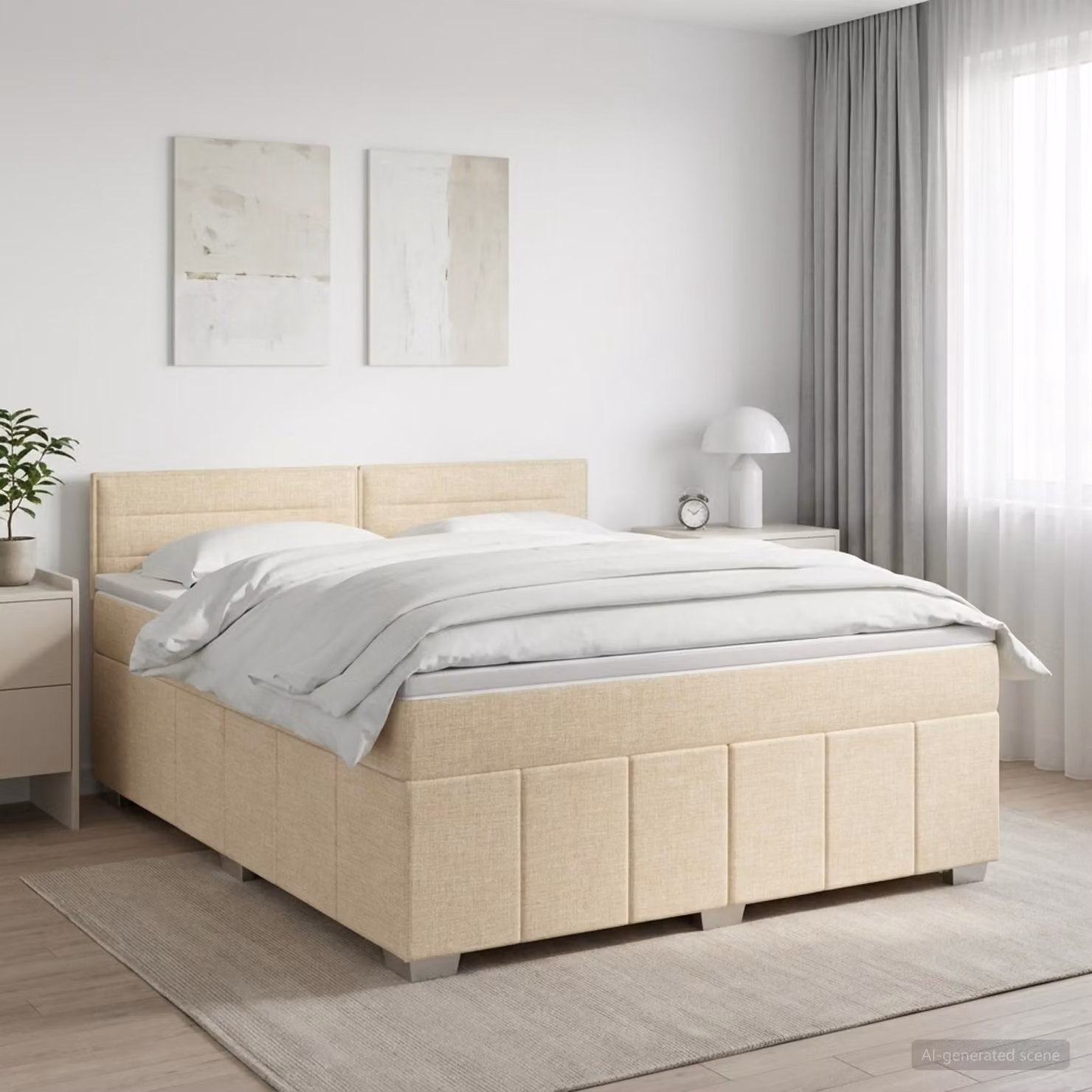 Maison Exclusive - Letto boxspring con materasso color crema 140 x 190 cm in tessuto