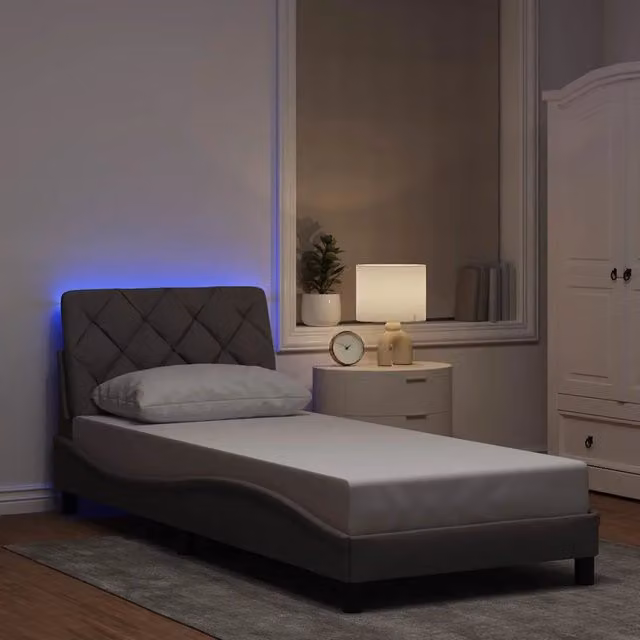 Giroletto con LED senza Materasso-Struttura Letto Tortora 90x190 cm Tessuto