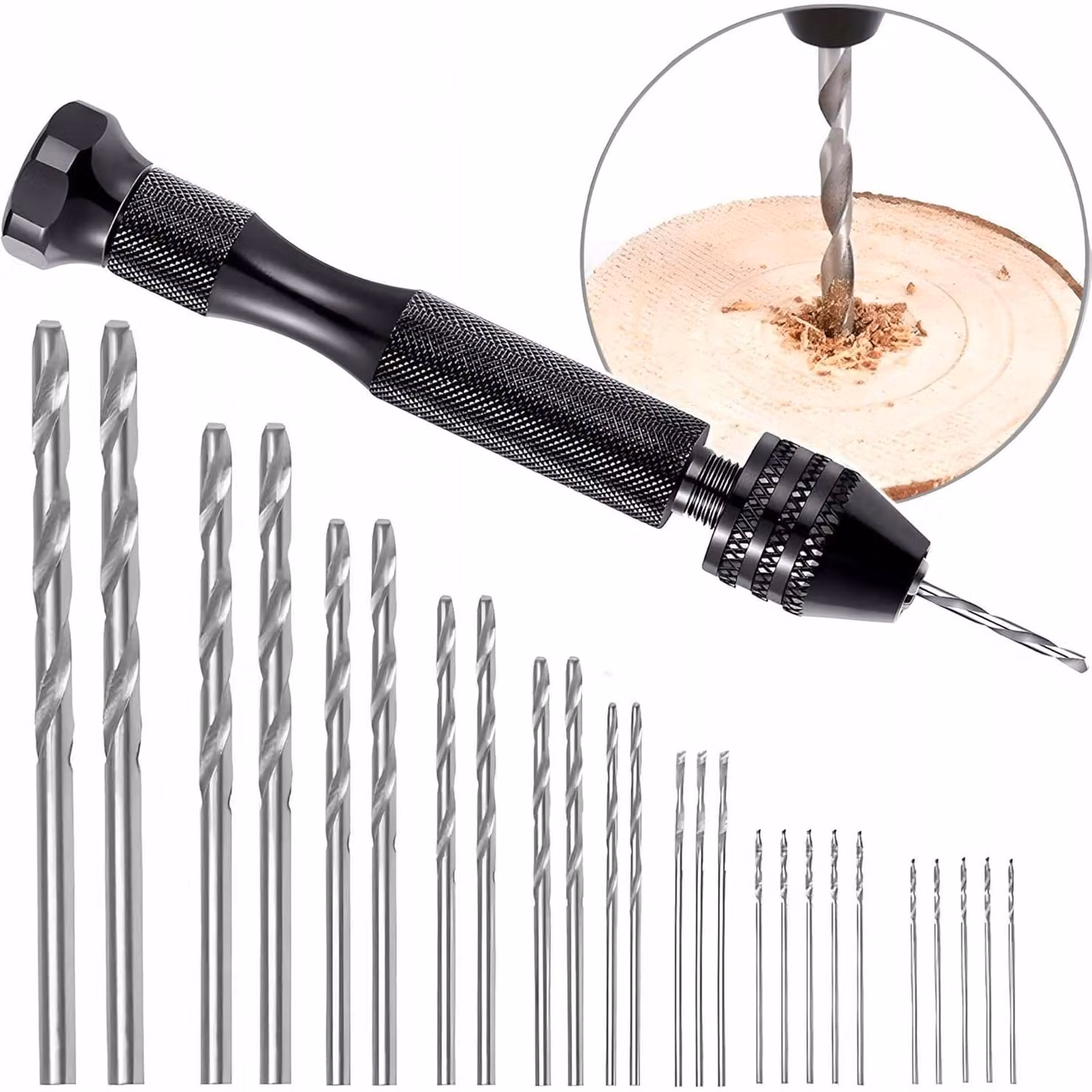 Mini trapano a pressione manuale Rosfix – Set di 25 punte da 0,5-3 mm per legno e plastica | Mandrino di precisione | Design ergonomico