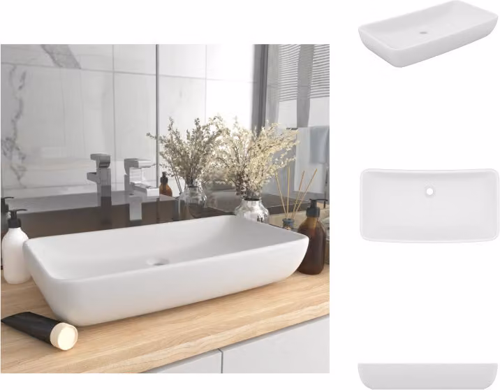 vidaXL Luxury lavabo rettangolare bianco opaco 71x38 cm in Vetroceramica - Lavabo bagno