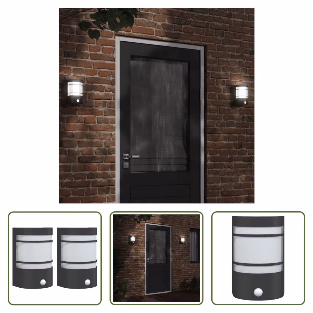 The Living Store Applique da esterno con rilevatore di movimento 2 pz. nero acciaio inox