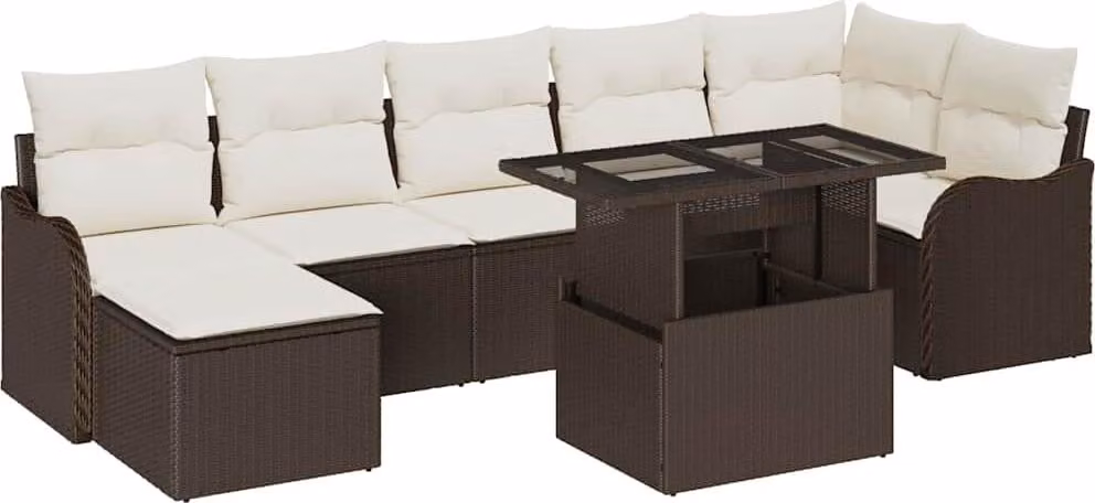 Set Divano da Giardino con cuscino 8 pcs Marrone Poly Rattan