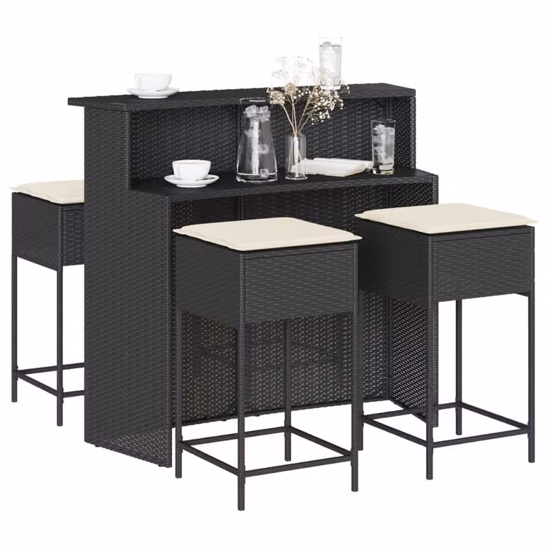 Maison Exclusive - Set da bar da giardino 5 pezzi con cuscini in polyrattan nero