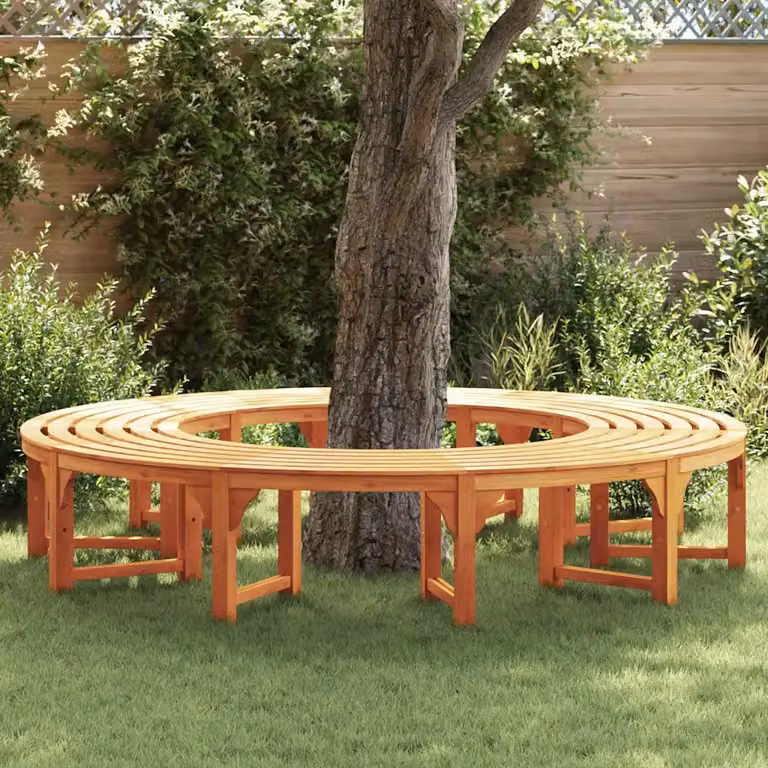 Set di 2 panchine per alberi vidaXL in legno naturale marrone, L: 160 cm, P: 80 cm, H: 45 cm