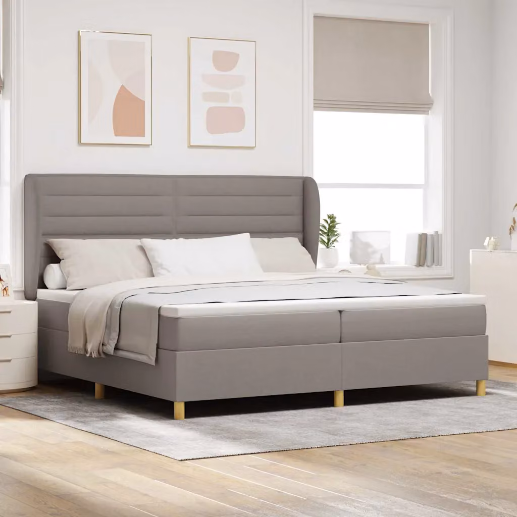 Letto a molle ibrido con testiera Talpa vidaXL in tessuto beige o grigio L/P/H: 200 x 200 x 203 cm
